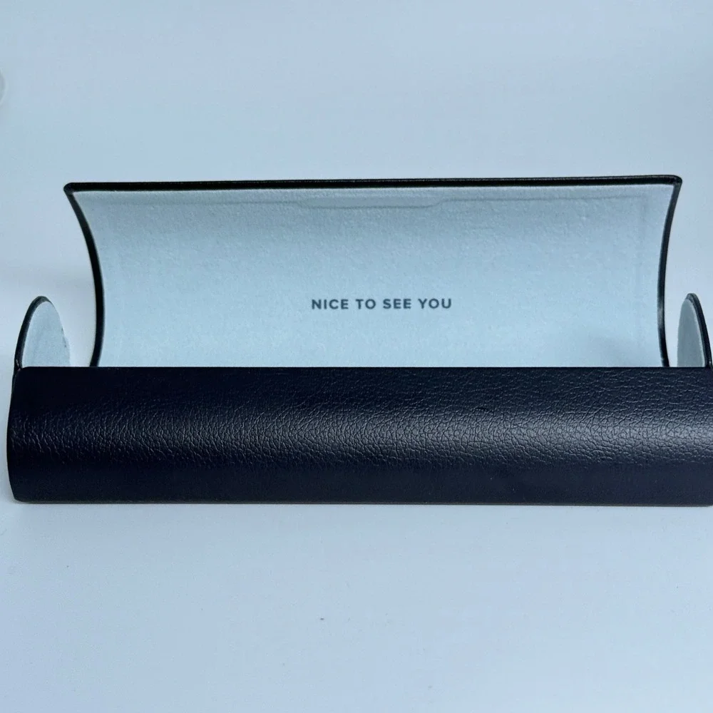 Warby Parker Navy Blue Faux Leather Hard Shell Eyeglasses Case Nice To See You‎